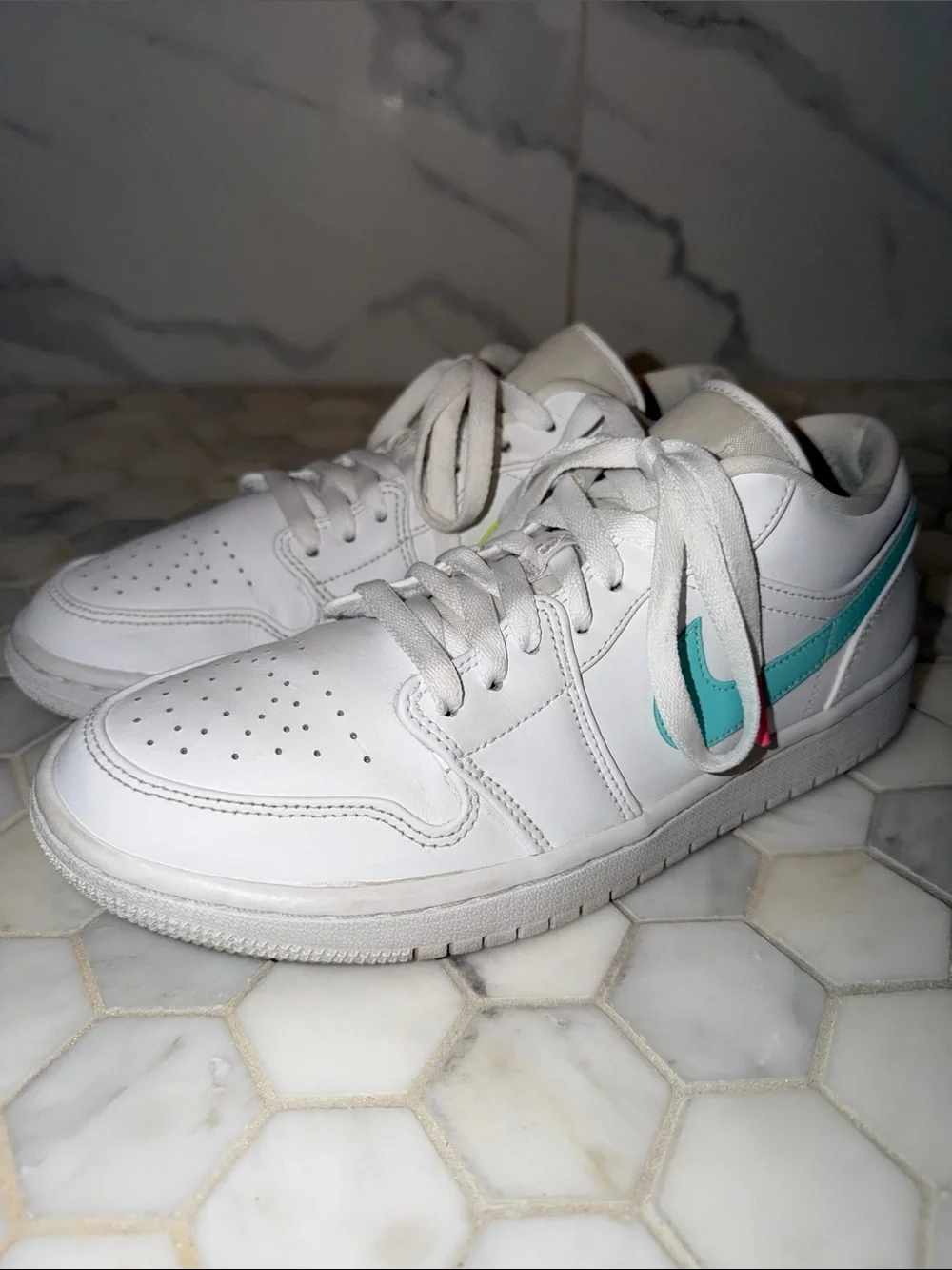 Nike Air Jordan 1 Low 'White Multi-Color' Neon Sneakers Mens Shoe Size 8.5